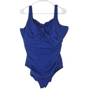 Lands End One Piece Swimsuit 18DD Womens Plus Size Underwired Blue Beach